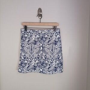 J Crew Mermaid Floral Nautical Pencil Skirt Blue White Stretch Women's 4 NWT